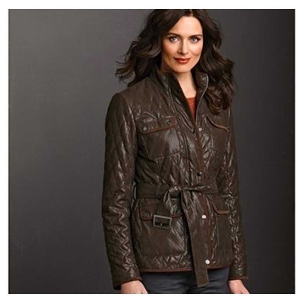 Johnston & Murphy Women’s Quilted faux leather Jacket Zip Front, Polyester.